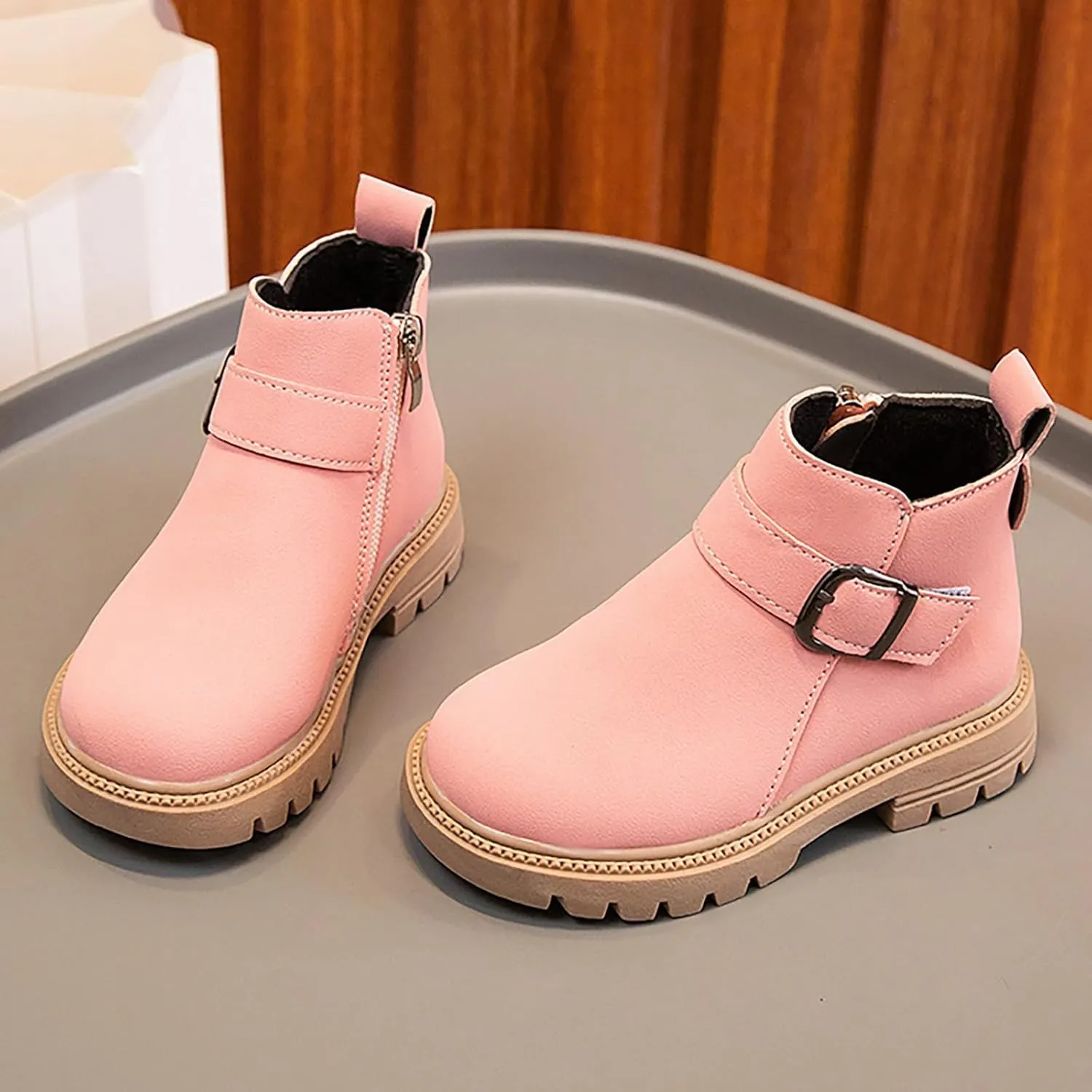 Girls and Toddlers Fashion Boot Kids Lace up Combat Boots with Side Zipper Work Boots for Boys Girls
