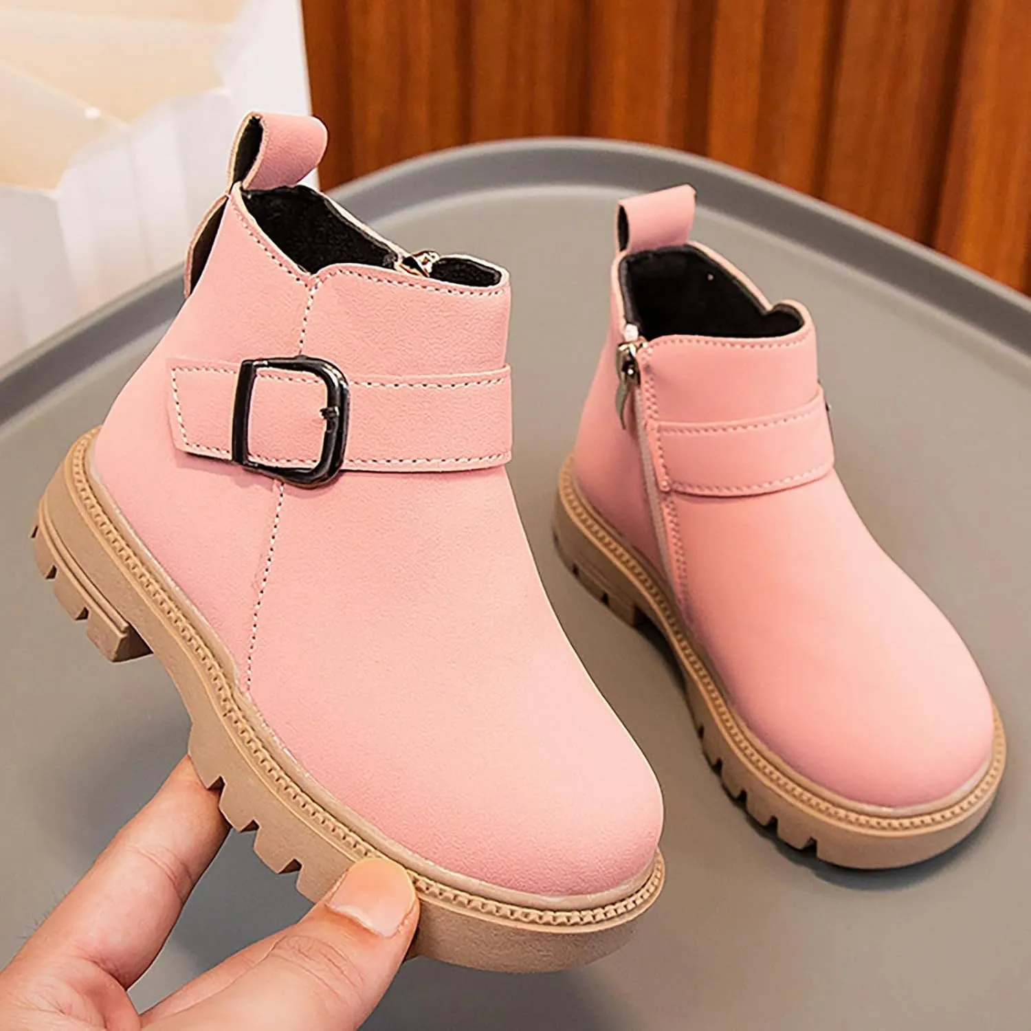 Girls and Toddlers Fashion Boot Kids Lace up Combat Boots with Side Zipper Work Boots for Boys Girls