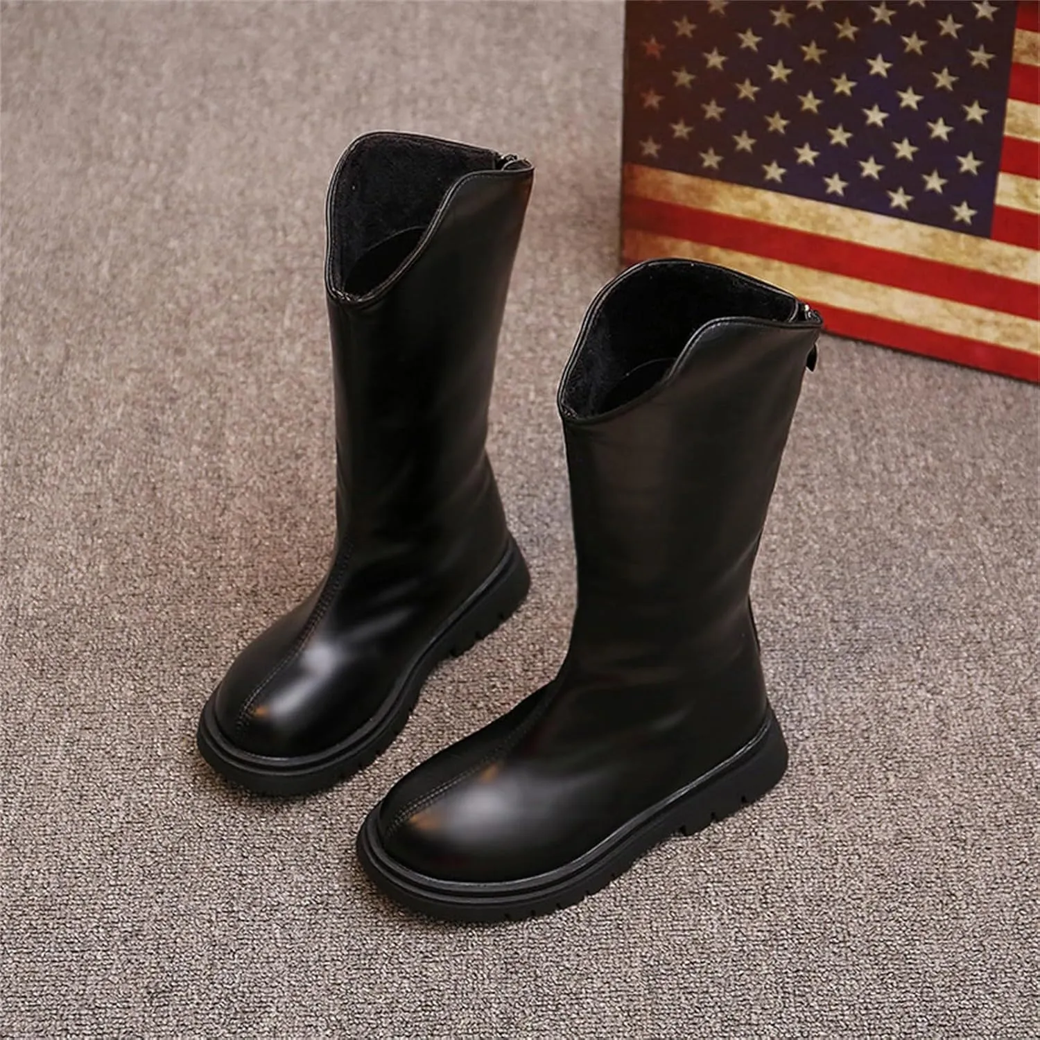 Girls Kids Leather ow Heel Long Boots aterproof Soft Rubber Sole Dress Dance Non Slip Shoes Booties Zipper Fashion