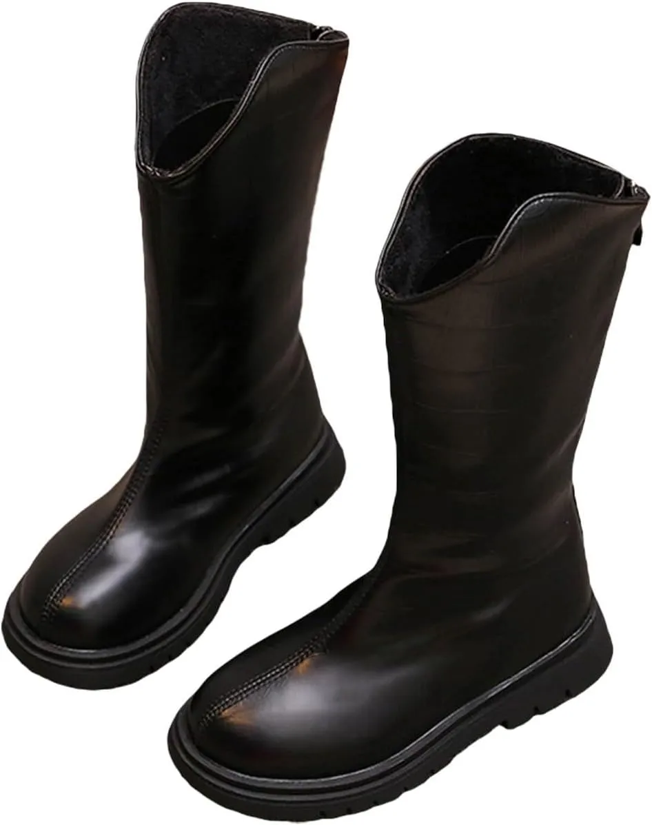Girls Kids Leather ow Heel Long Boots aterproof Soft Rubber Sole Dress Dance Non Slip Shoes Booties Zipper Fashion