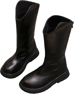Girls Kids Leather ow Heel Long Boots aterproof Soft Rubber Sole Dress Dance Non Slip Shoes Booties Zipper Fashion