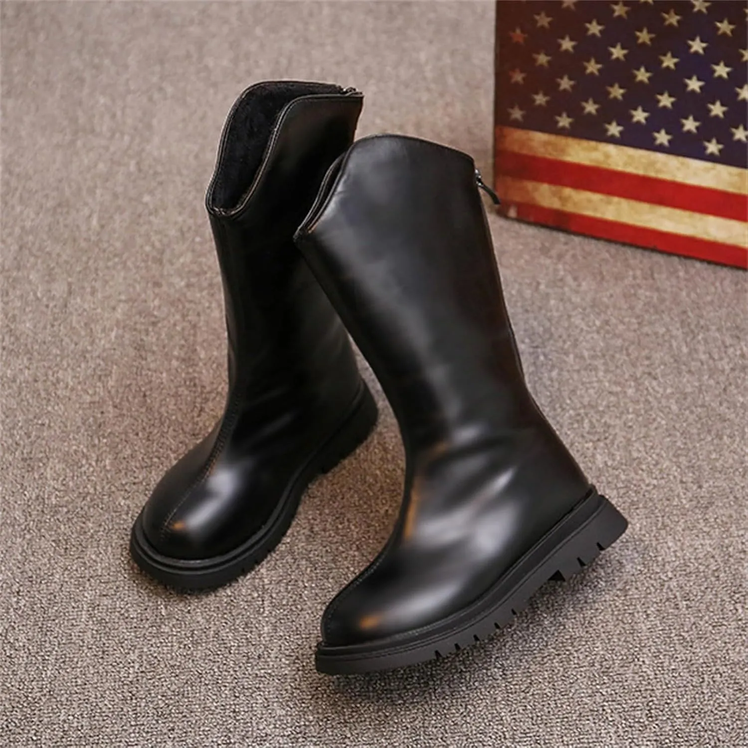 Girls Kids Leather ow Heel Long Boots aterproof Soft Rubber Sole Dress Dance Non Slip Shoes Booties Zipper Fashion
