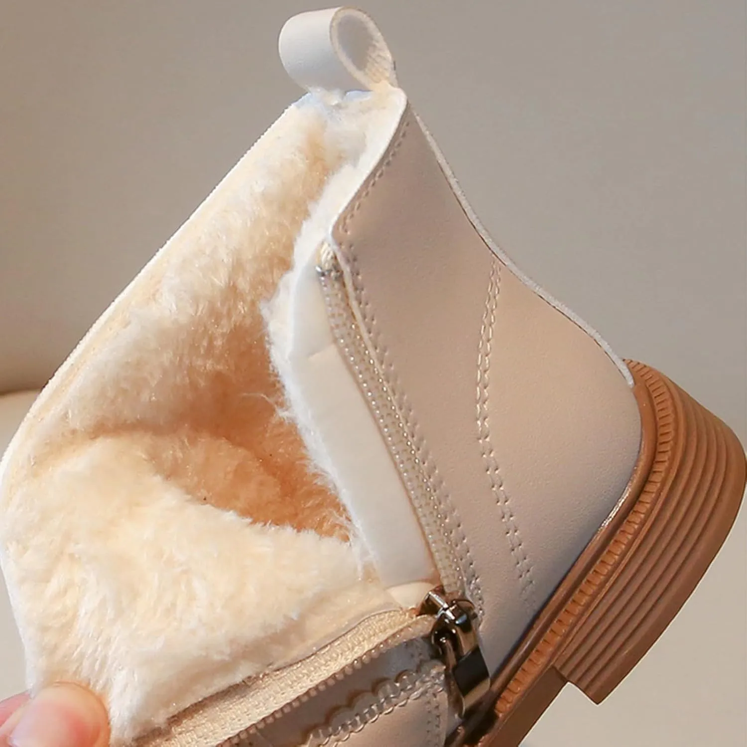 Girls Kids Side Zipper Faux Fr Ankle Boots Girls Fashion Boots For Girls Girls Low Heel Side Zipper Ankle Booties