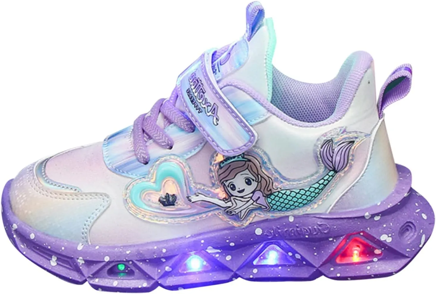 Girls Princess Shoes Slip On Light-Up Sneakers Mermai Shoes Breathable Mesh Sneakers Lightweight Running Shoes