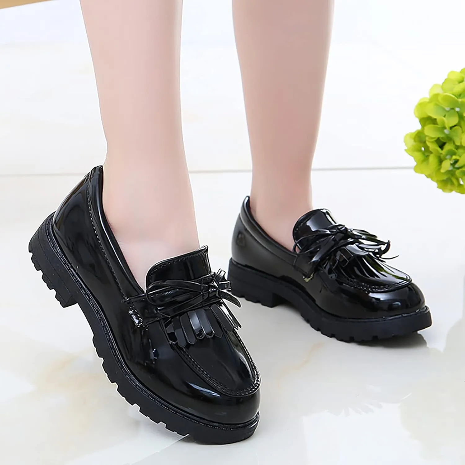 Girls Slip On Leather Loafer Tassel Bow School Dress Shoes For Girls Water Shoes Toddler