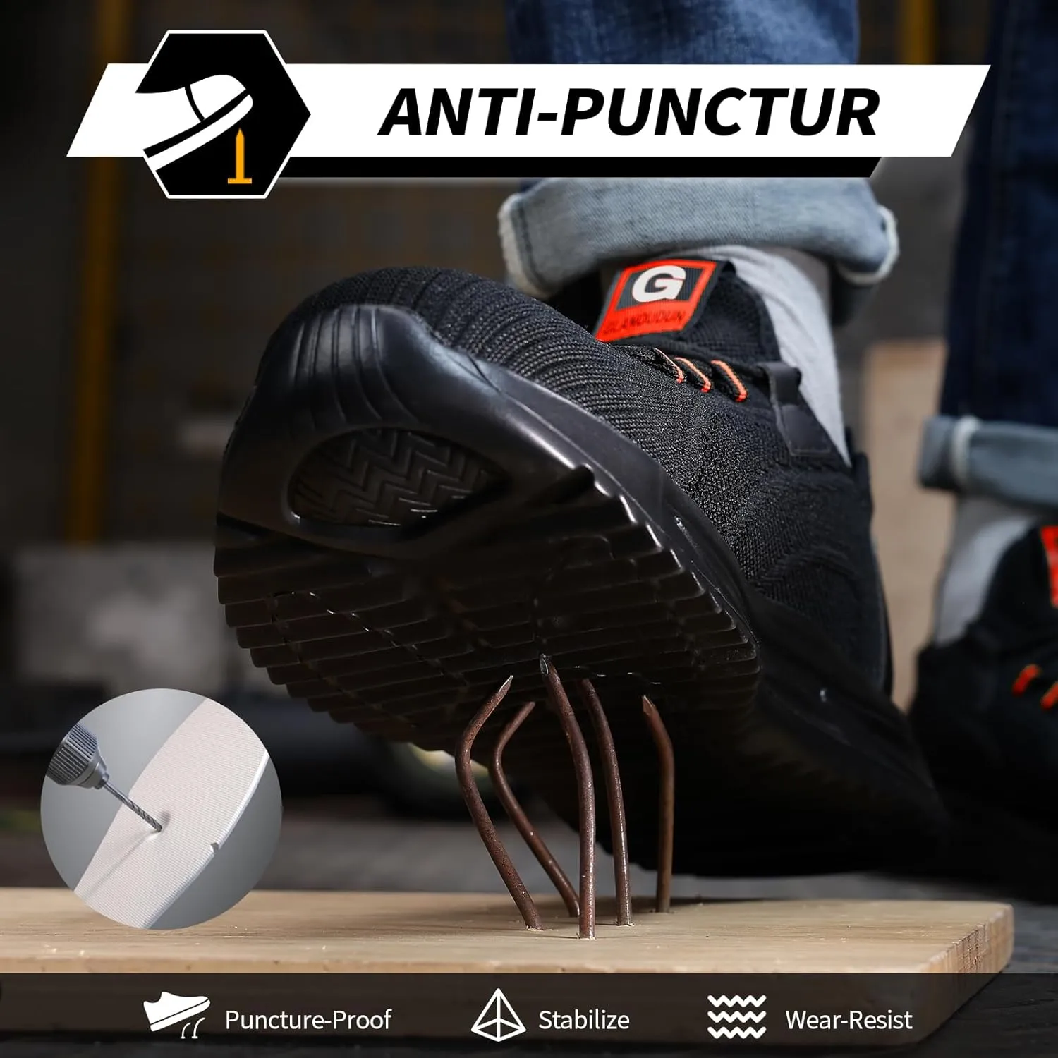 GLANOUDUN Steel Toe Shoes for Men Lightweight Work Shoes for Men Black Steel Toe Sneakers Comfortable Safety Tennis Sneakers Indestructible Men's Safety Footwear Industrial Construction
