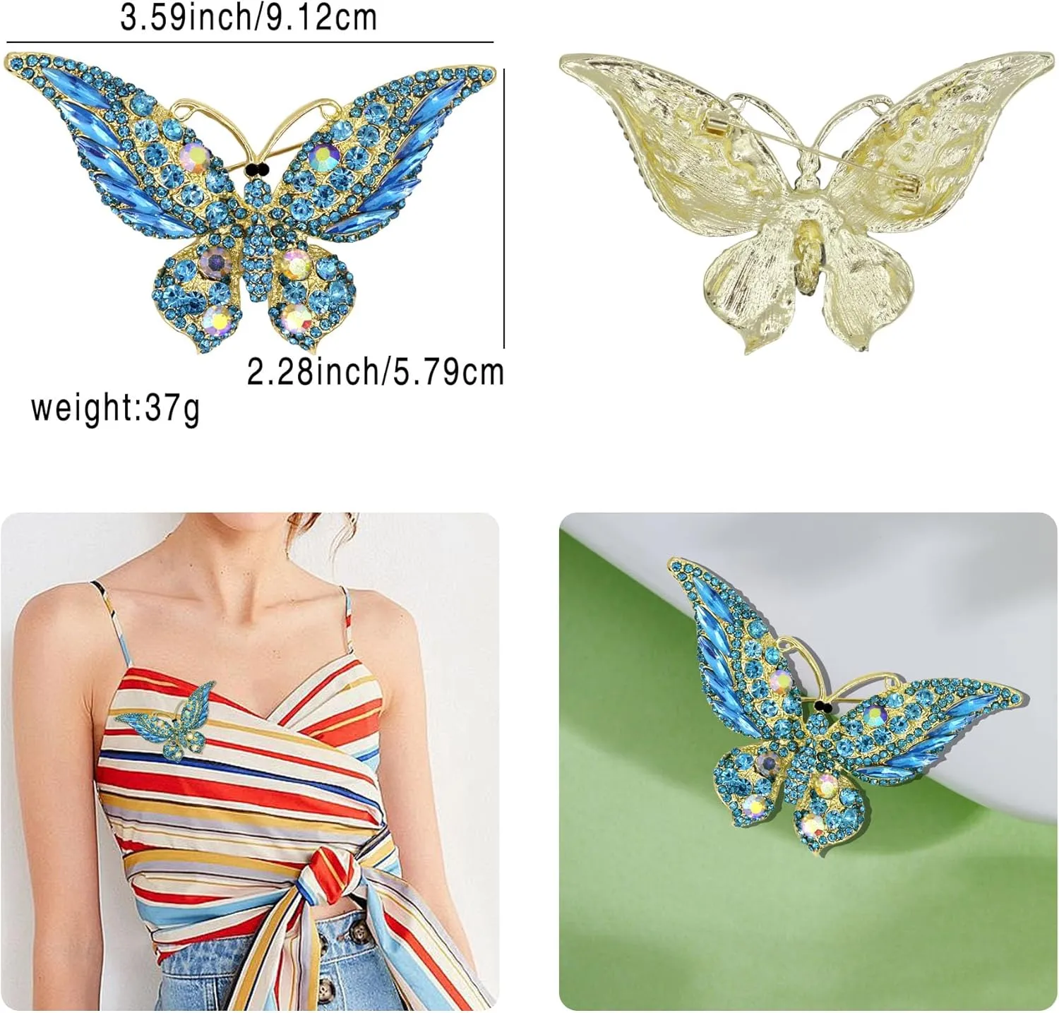 Gold Crystal Animal Brooches for Womne Elegant Rhinestone Butterfly Cat Fox Brooch Pins Fashion Jewelry Accessories for Women Gift