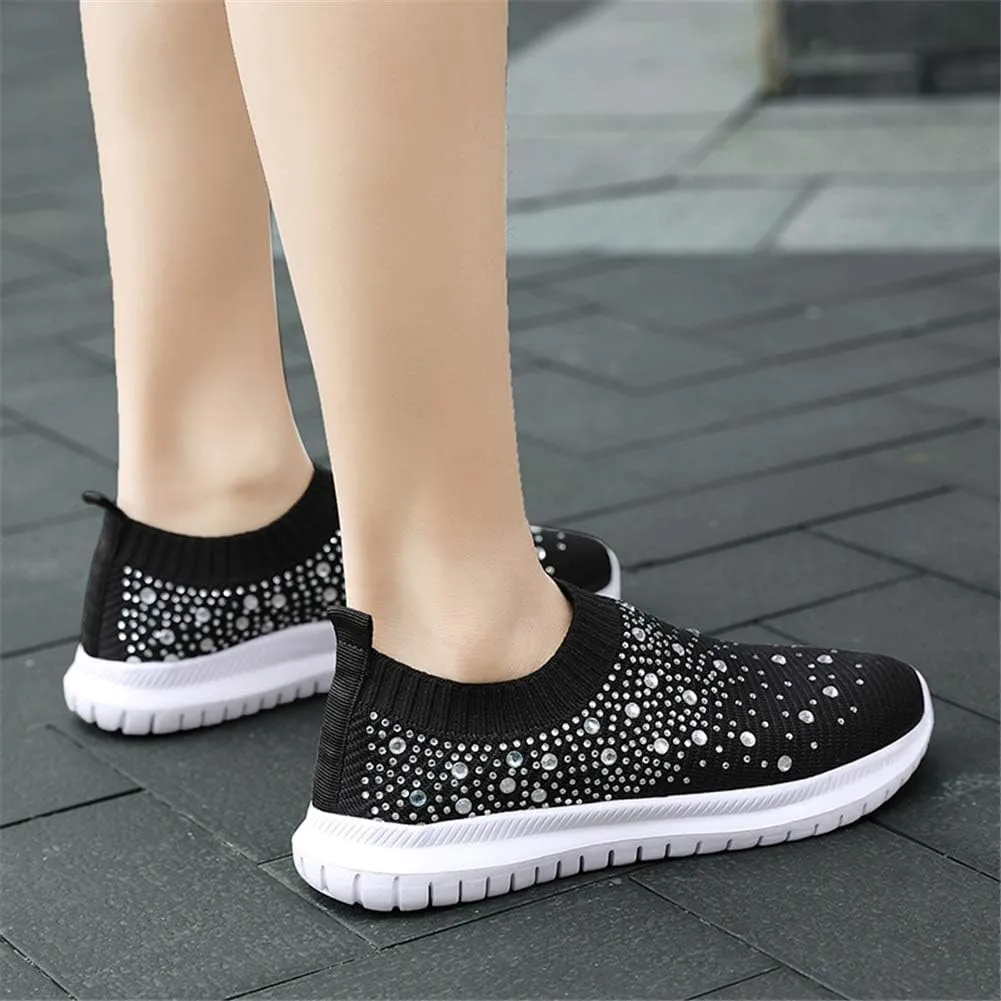 GOSPT Women's Mesh Walking Shoes Rhinestone Glitter Slip On Ballroom Jazz Latin Dance Sock Sneakers