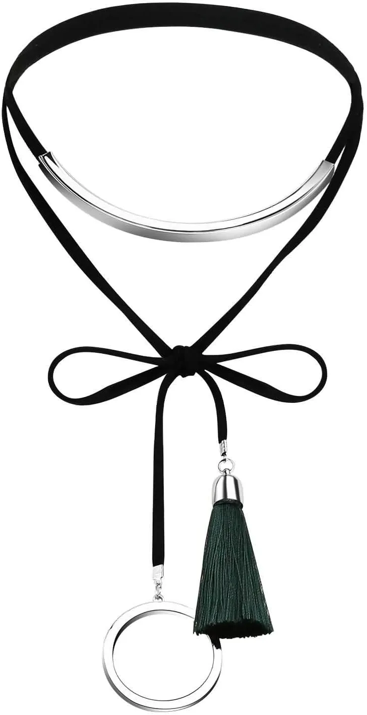 Goth Choker Jewelry for Women, Goth Choker Velvet Collar Necklace Tassel Circle Halloween Costume Accessories Anime Cosplay Stylish Gifts