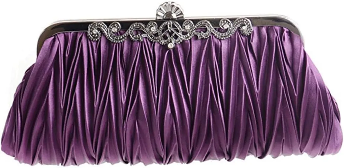 Handbags Satin Pleated Bag Clutch Purse for Wedding Party Bag Shoulder Chain