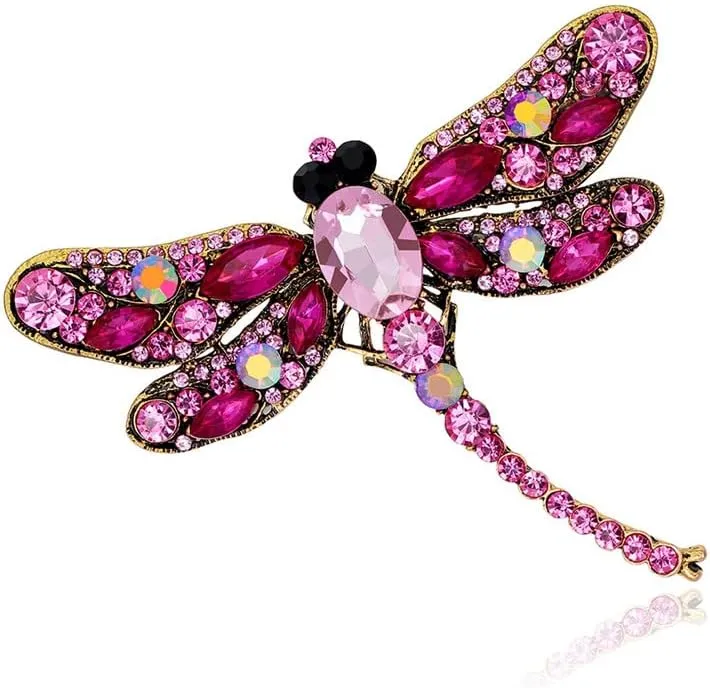 Handmade Rhinestones Dragonfly Statement Brooches Pins Women Girls Crystal Animal Jewelry Gift for Wedding Costume Banquet Birthday Party Prom