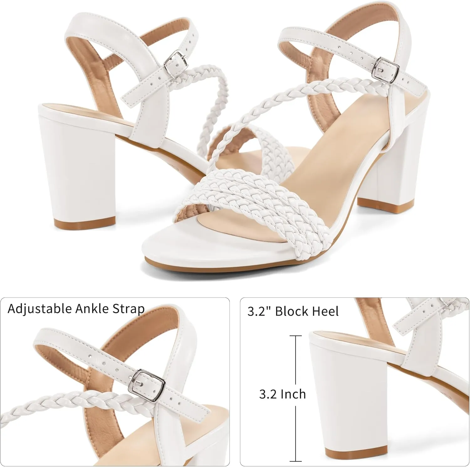 HARENCE Heels for Women Dressy Sandals: Womens Open Toe Ankle Strap Block Chunky Heeled Sandal Dress Shoes for Wedding Prom Party Work