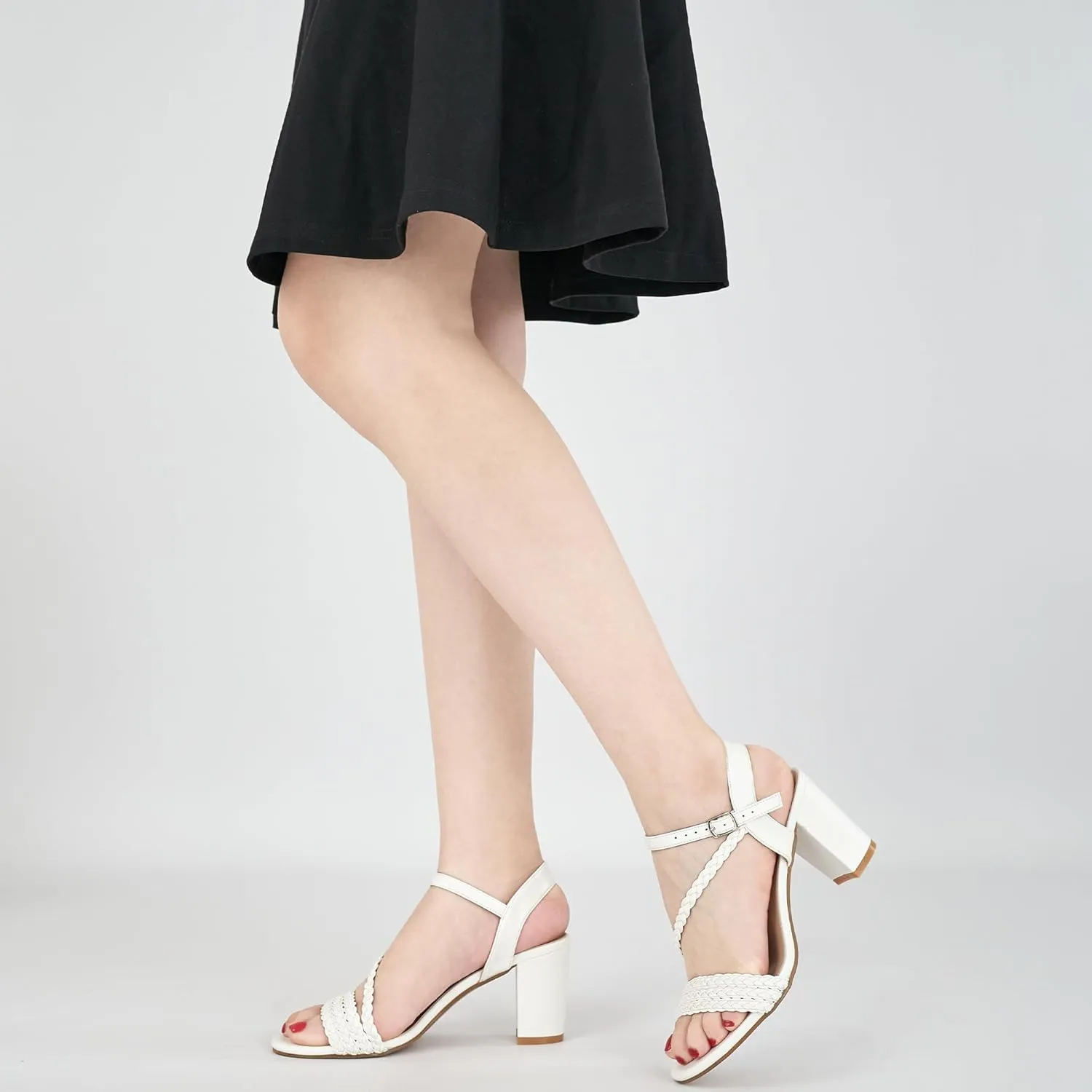 HARENCE Heels for Women Dressy Sandals: Womens Open Toe Ankle Strap Block Chunky Heeled Sandal Dress Shoes for Wedding Prom Party Work