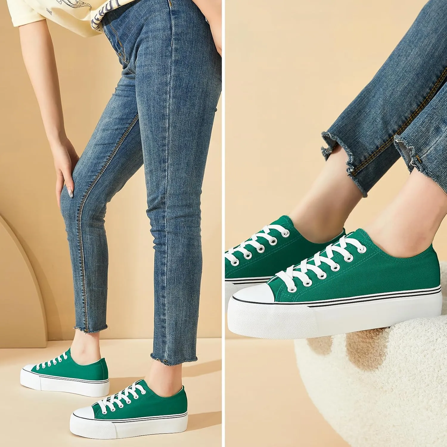 hash bubbie Platform Sneakers for Women White Platform Shoes Low Top Tennis Shoes Non Slip Black Fashion Canvas Sneakers