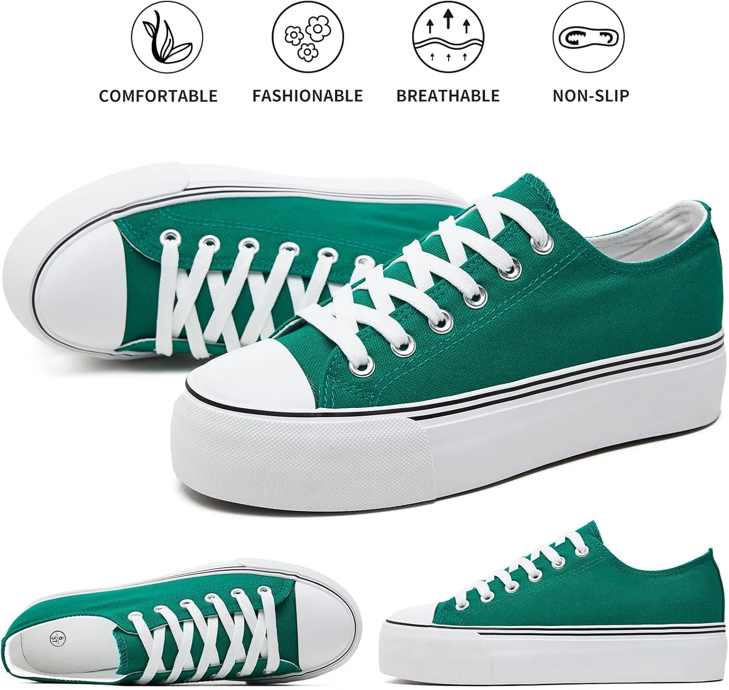 hash bubbie Platform Sneakers for Women White Platform Shoes Low Top Tennis Shoes Non Slip Black Fashion Canvas Sneakers