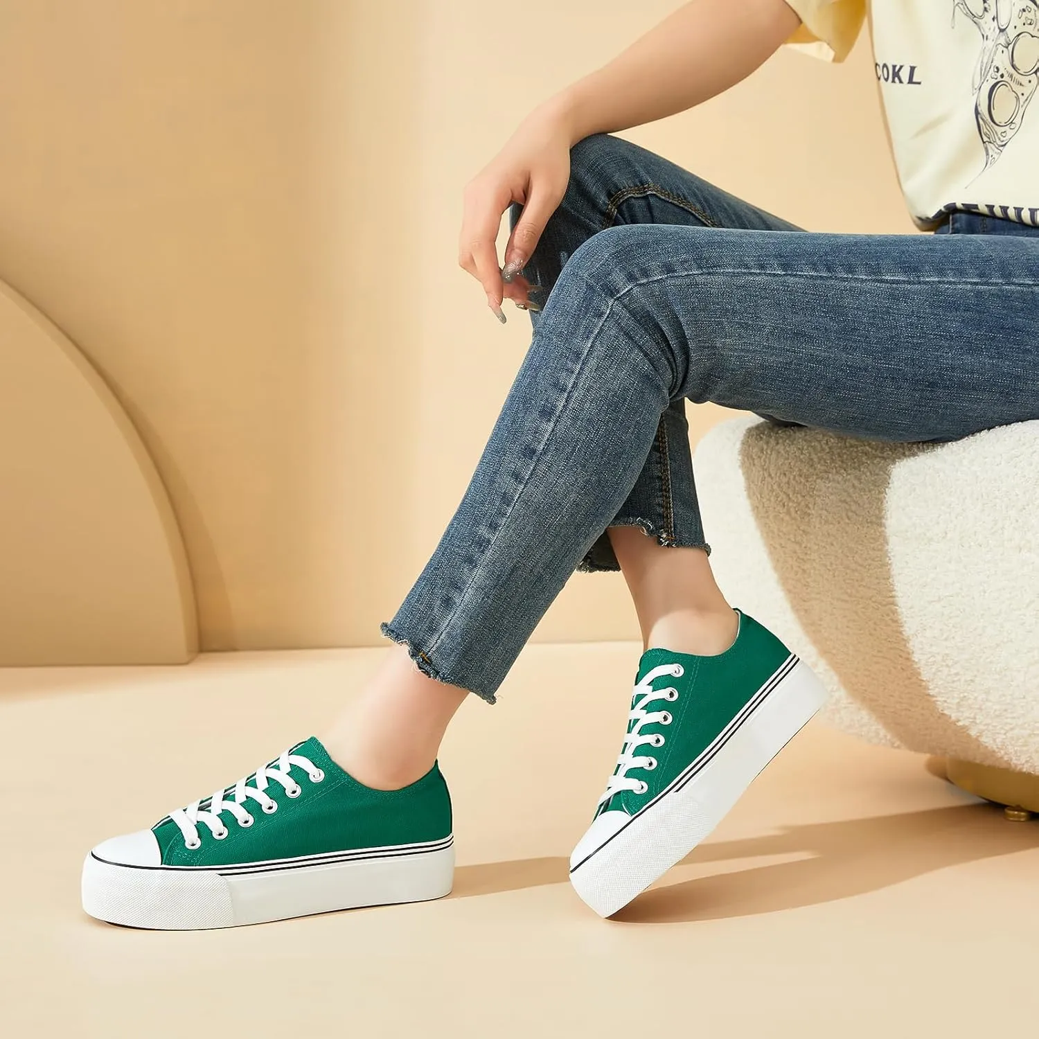 hash bubbie Platform Sneakers for Women White Platform Shoes Low Top Tennis Shoes Non Slip Black Fashion Canvas Sneakers