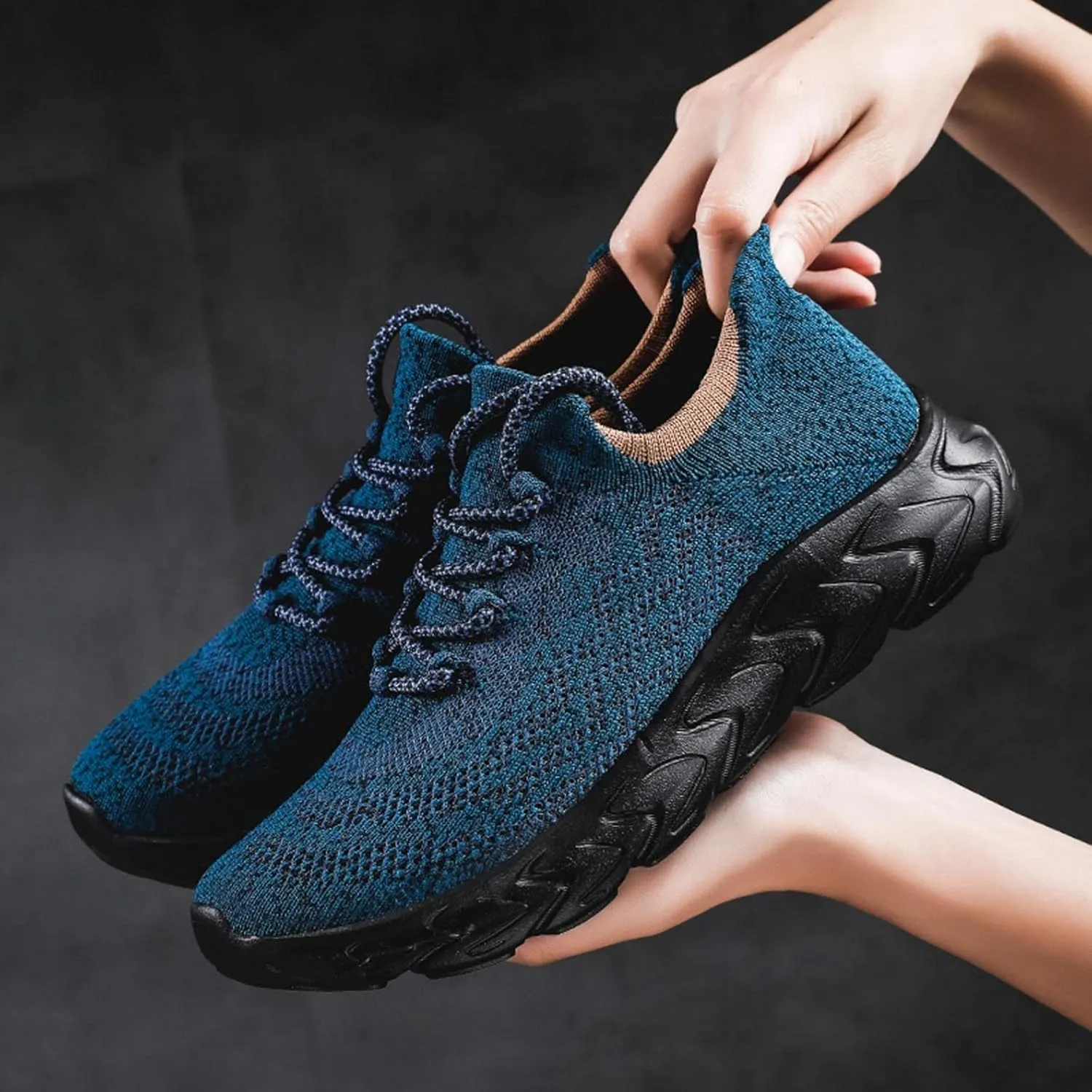 Hbeylia Men's Mesh Lace Up Sneakers Memory Foam Walking Hiking Trainning Shoes Lightweight Comfortable Anti Skid Running Athletic Rider Sport Shoes Fashion Sneakers For Men