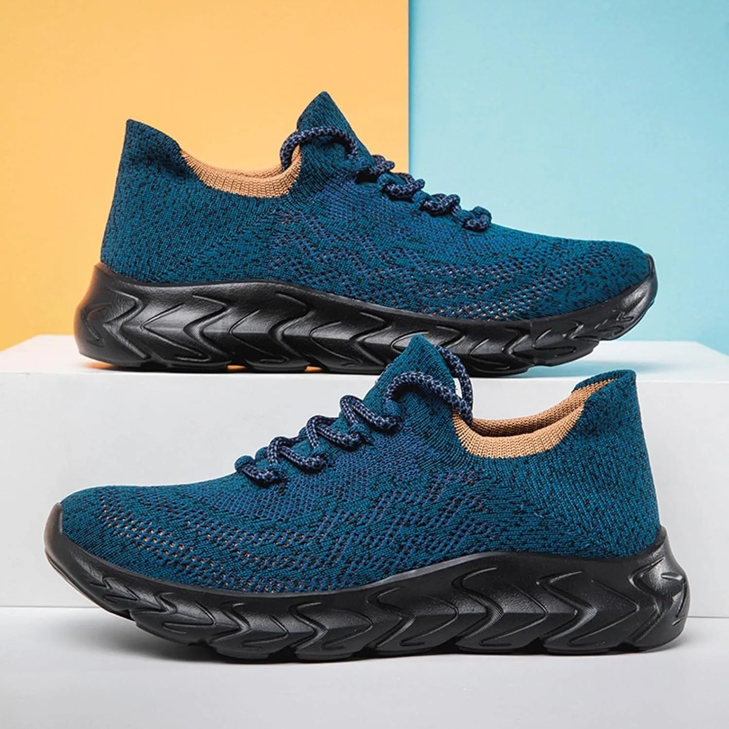 Hbeylia Men's Mesh Lace Up Sneakers Memory Foam Walking Hiking Trainning Shoes Lightweight Comfortable Anti Skid Running Athletic Rider Sport Shoes Fashion Sneakers For Men