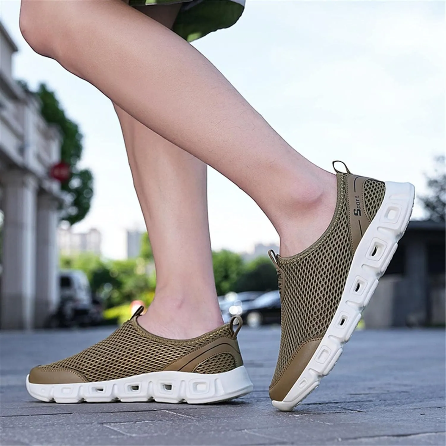 Hbeylia Men's Running Sneakers Breathable Lightweight Mesh Slip On Sport Athletic Tennis Walking Workout Gym Anti Skid Flat Bottom Walking Driving Shoes Running Hiking Jogging Shoes For Male