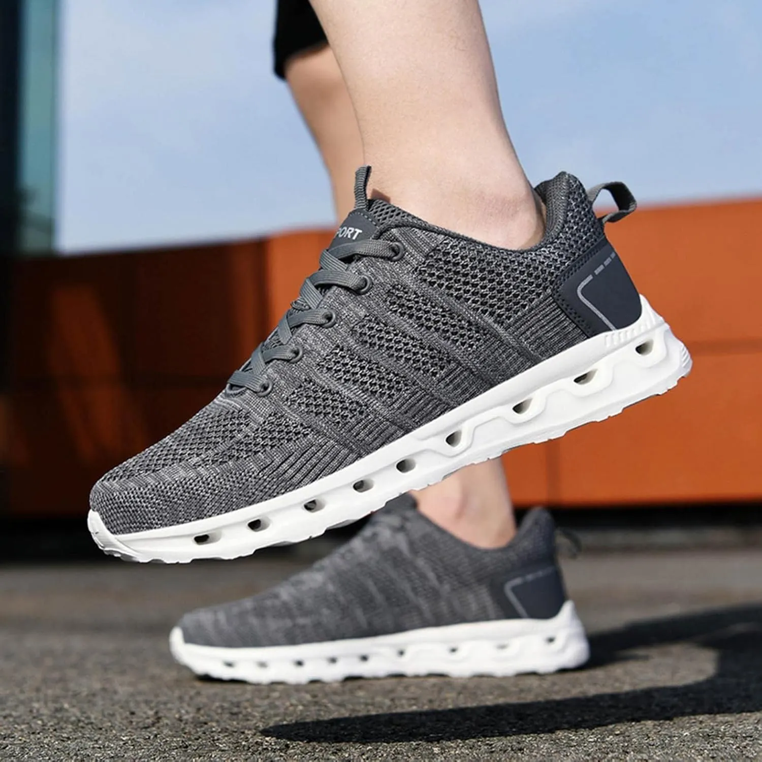Hbeylia Tennis Athletic Running Shoes For Men Fashion Casual Lace Up Lightweight Non Slip Cushioned Sneakers Flats Low Top Memory Foam Hiking Sports Athletic Gym Jogging Tennis Trainer Shoes
