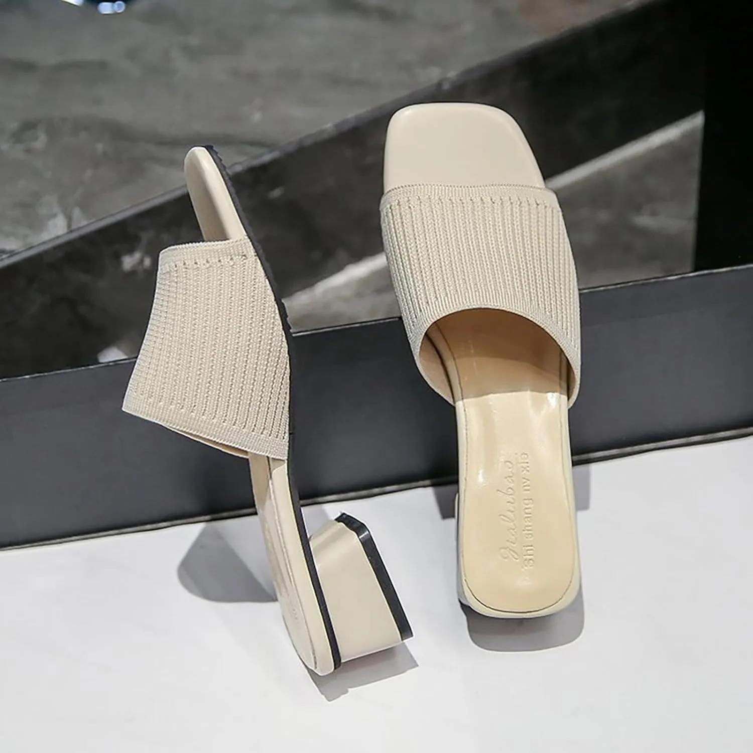 Heeled Sandals for Women Wide Width Open Toe Block Slip On Casual Chunky Low Heel Heeled Sandals Plantar Fasciitis Comfortable Walking Sandal