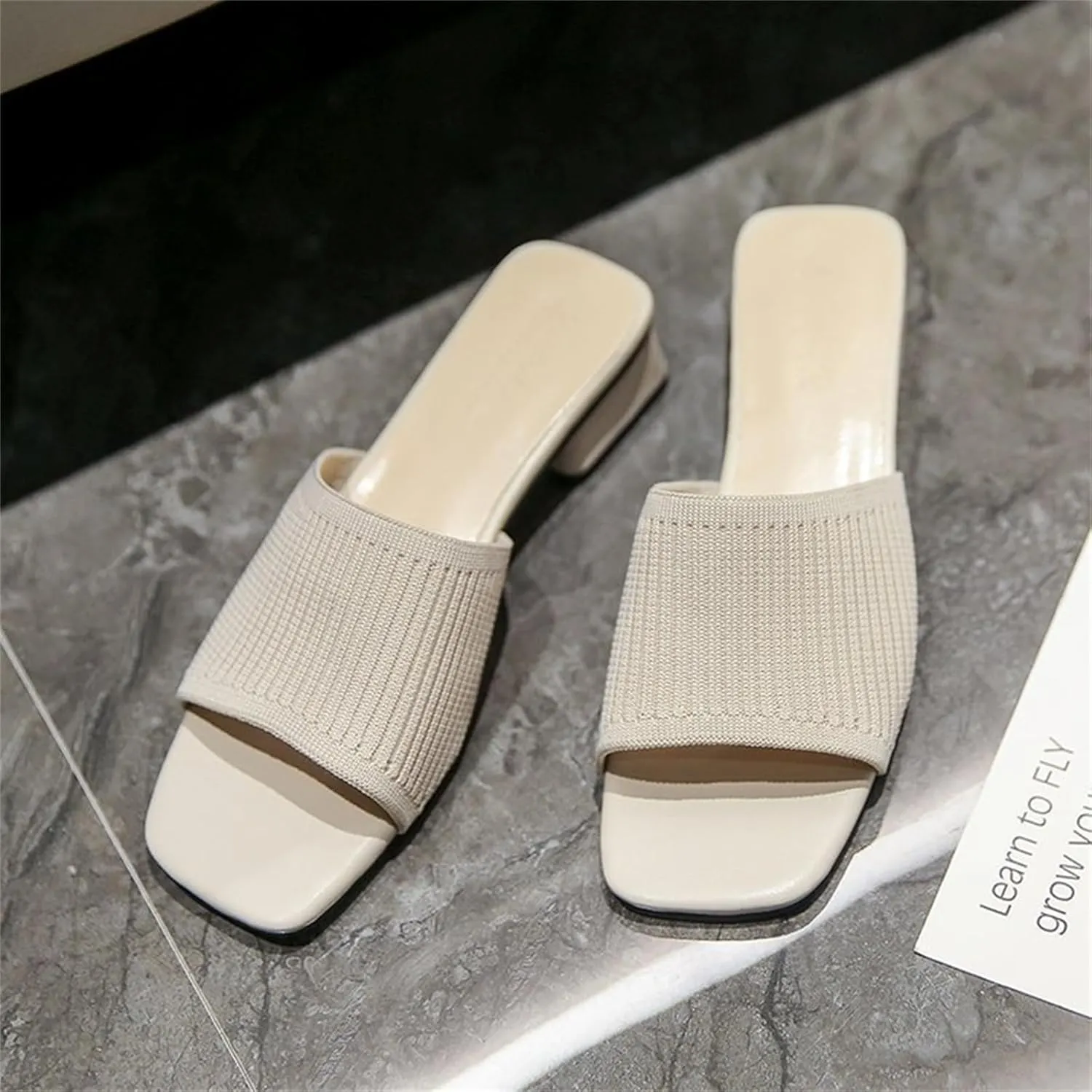 Heeled Sandals for Women Wide Width Open Toe Block Slip On Casual Chunky Low Heel Heeled Sandals Plantar Fasciitis Comfortable Walking Sandal