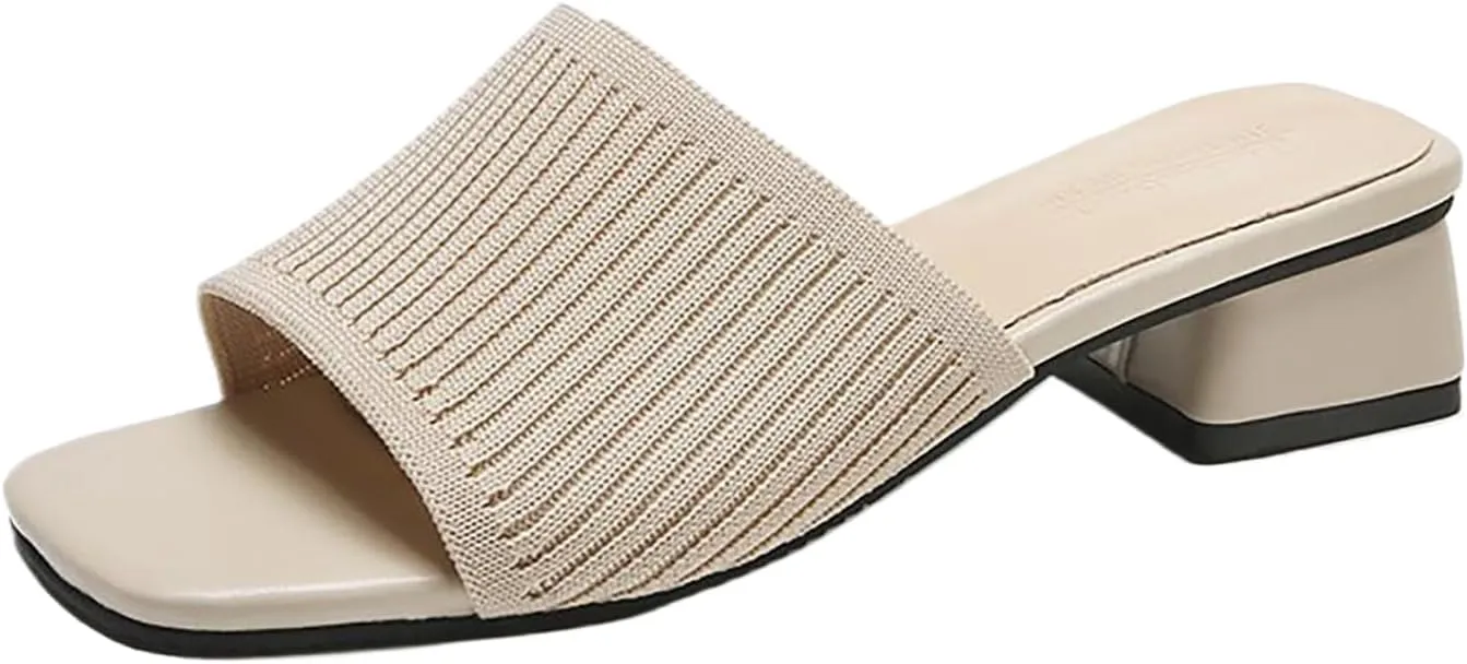 Heeled Sandals for Women Wide Width Open Toe Block Slip On Casual Chunky Low Heel Heeled Sandals Plantar Fasciitis Comfortable Walking Sandal