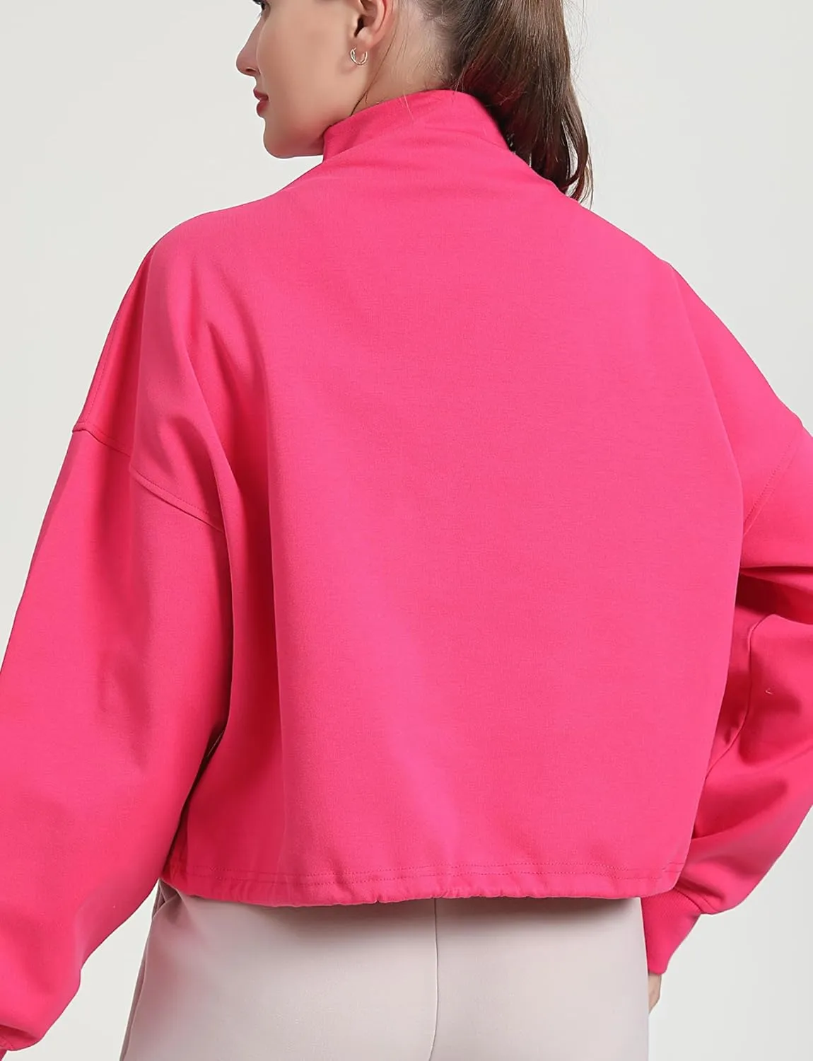 HerGymClothing Womens Cropped Sweatshirt Long Sleeve Half Zip Loose Workout Crop Athletic Jacket