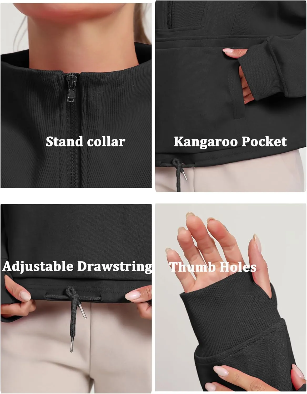 HerGymClothing Womens Cropped Sweatshirt Long Sleeve Half Zip Loose Workout Crop Athletic Jacket
