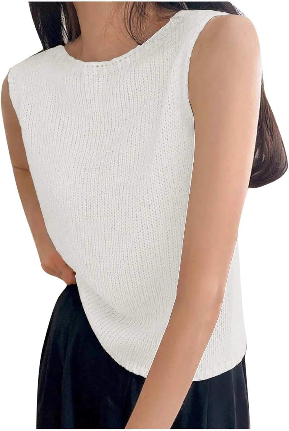 HGps8w Tank Tops for Women 2025 Summer Sweater Vest Loose Fit Casual Crewneck Sleeveless Going Out Shirts
