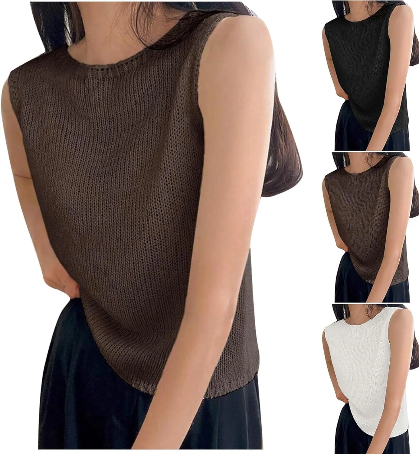 HGps8w Tank Tops for Women 2025 Summer Sweater Vest Loose Fit Casual Crewneck Sleeveless Going Out Shirts