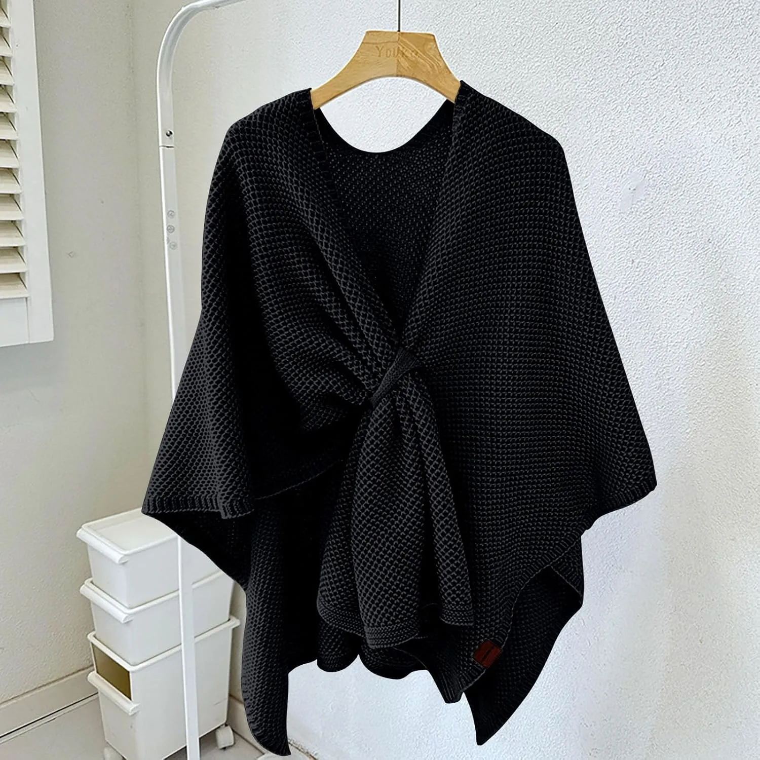 HGps8w Women's Elegant Shawl Wrap - Cross Front Solid Color Poncho Cape - Wrap Topper Knitted Cardigans Sweater Shawls