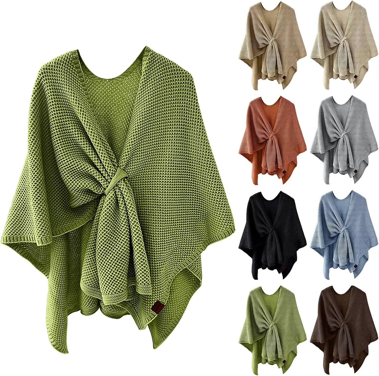 HGps8w Women's Elegant Shawl Wrap - Cross Front Solid Color Poncho Cape - Wrap Topper Knitted Cardigans Sweater Shawls