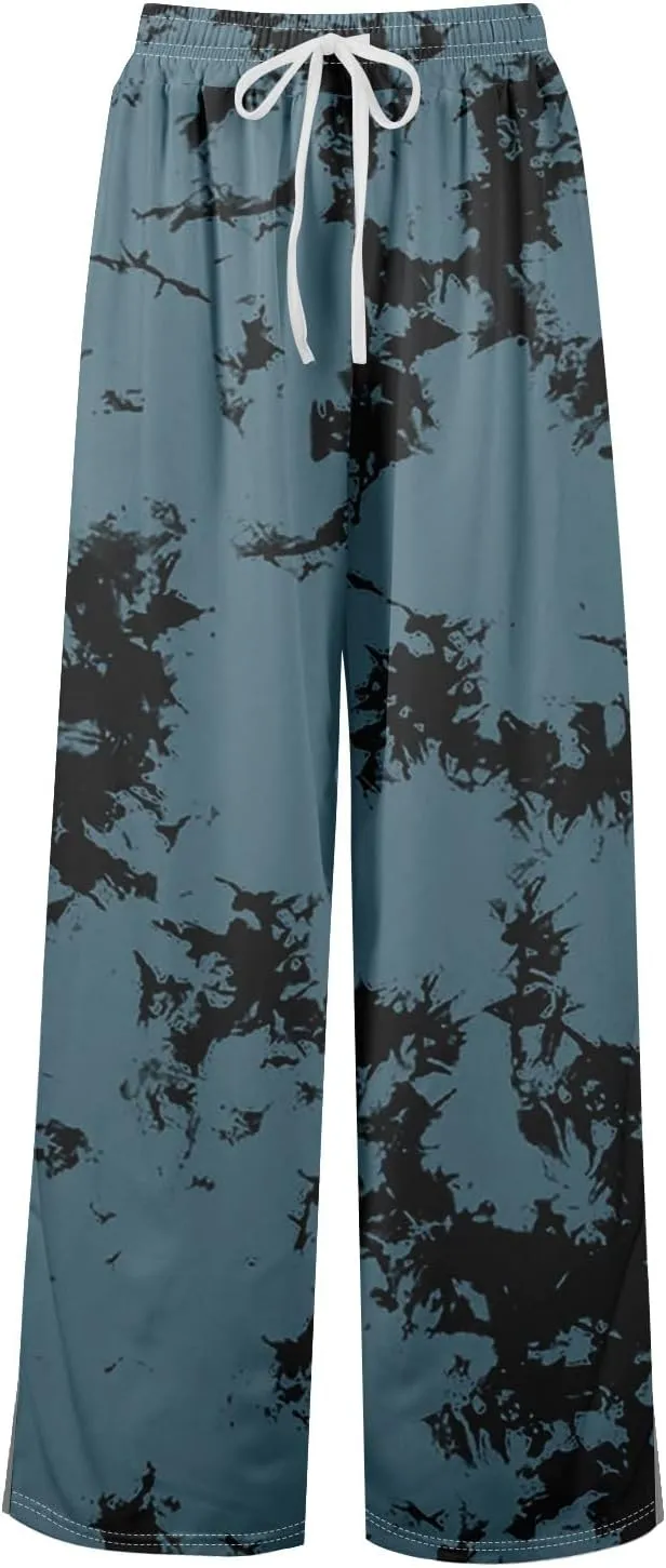 High Waisted Pants for Women Dressy Wide Leg Elastic Waist Summer Side Slit Palazzo Loose Pants with Pockets Outfits
