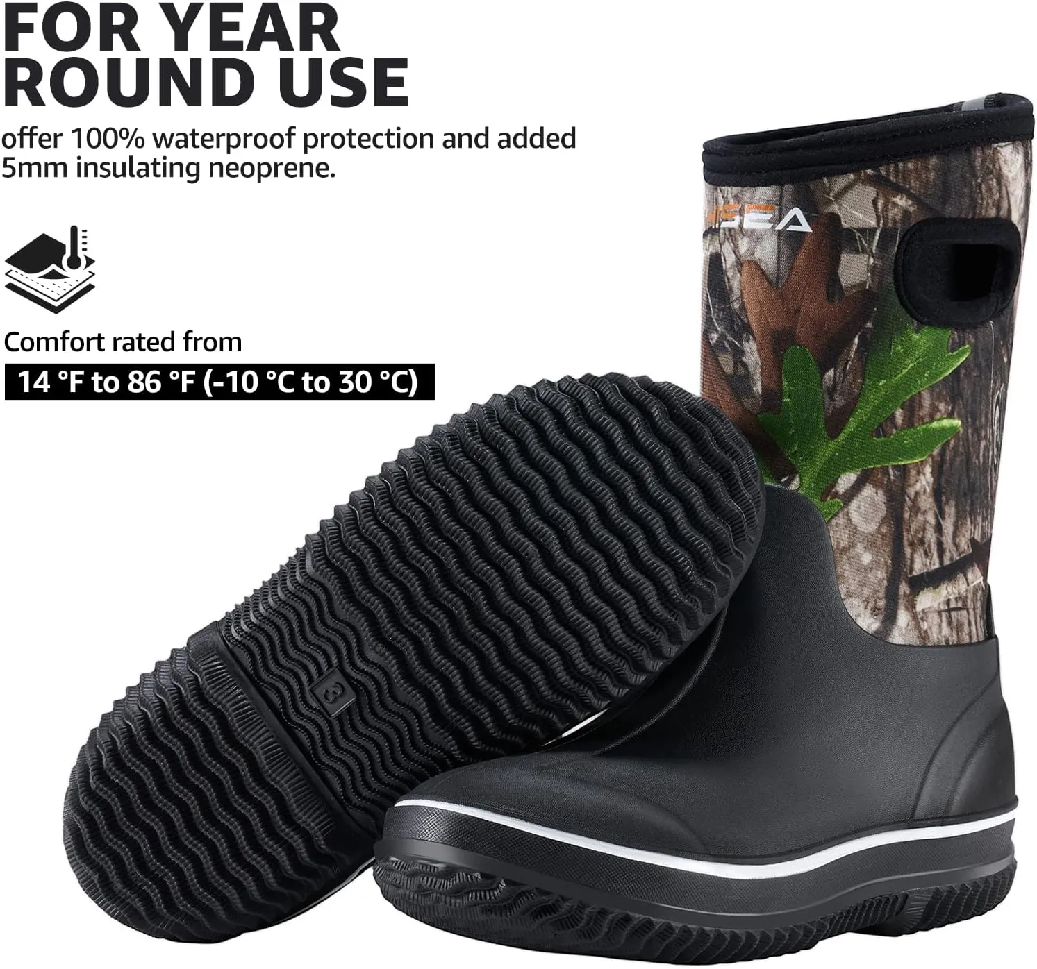 HISEA Kids Rain Boots for Boys Girls, Waterproof Insulated Rubber Neoprene Boots, Seamless Outdoor Boots with Handles Rainboot All Weather Mud Boots for Rain, Snow, Winter and Muck (Little Kid/Big Kid)
