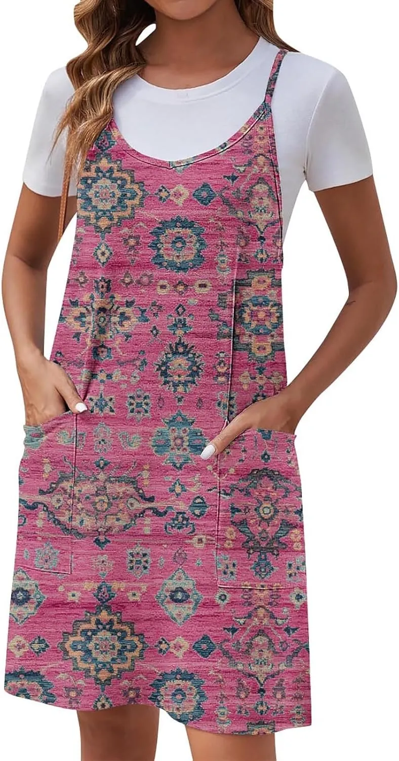 hlysgo Sundresses for Women 2025 Summer Sleeveless Spaghetti Straps Mini Dress Trendy Floral Print Casual Boho Beach Dresses