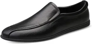 HOOENG Smoking Loafer Shoes for Men Vegan Leather Round Toe Breathable Lightweight Flexible Flat Heel Anti-Slip Casual Slip on (Color : Black, Size : 7.5)