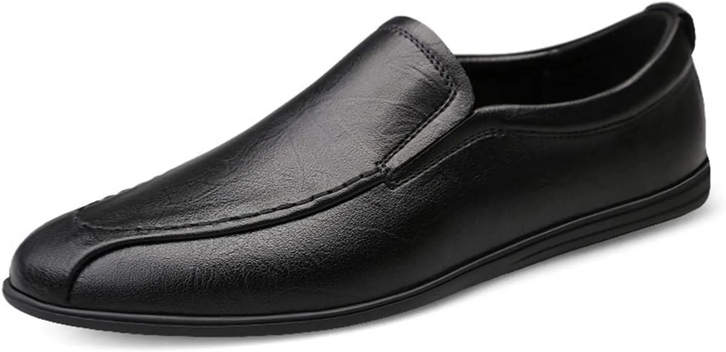 HOOENG Smoking Loafer Shoes for Men Vegan Leather Round Toe Breathable Lightweight Flexible Flat Heel Anti-Slip Casual Slip on (Color : Black, Size : 7.5)