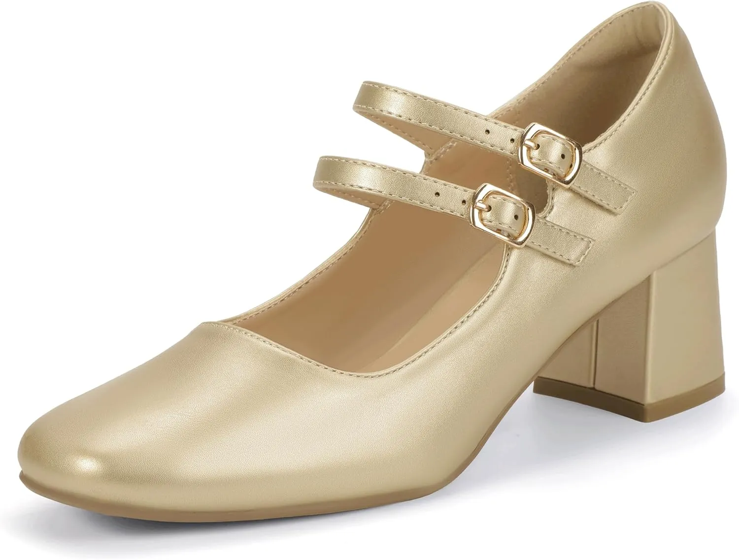 IDIFU IN2 Mary Jane Shoes Women Dress Shoes Women's Pumps Chunky Low Block Heels Square Closed Toe Strappy Wedding Business Bride Comfortable Short Graduation Two Strap Cute Vintage Heels Pumps Shoes