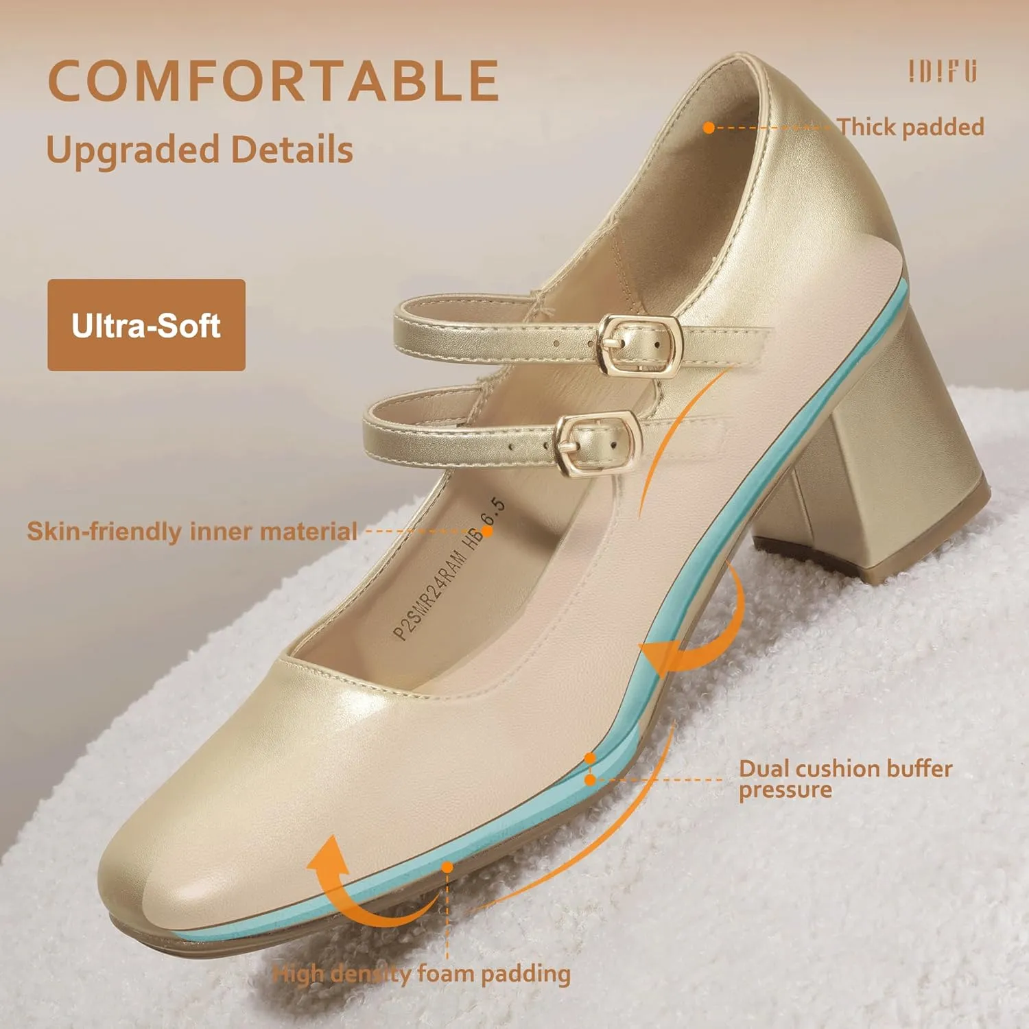 IDIFU IN2 Mary Jane Shoes Women Dress Shoes Women's Pumps Chunky Low Block Heels Square Closed Toe Strappy Wedding Business Bride Comfortable Short Graduation Two Strap Cute Vintage Heels Pumps Shoes