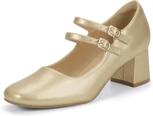 IDIFU IN2 Mary Jane Shoes Women Dress Shoes Women's Pumps Chunky Low Block Heels Square Closed Toe Strappy Wedding Business Bride Comfortable Short Graduation Two Strap Cute Vintage Heels Pumps Shoes