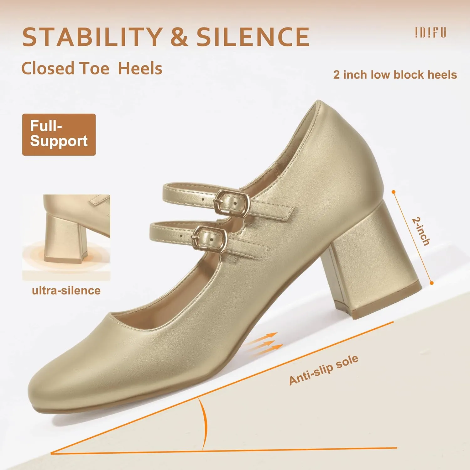 IDIFU IN2 Mary Jane Shoes Women Dress Shoes Women's Pumps Chunky Low Block Heels Square Closed Toe Strappy Wedding Business Bride Comfortable Short Graduation Two Strap Cute Vintage Heels Pumps Shoes