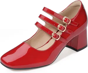 IDIFU IN2 Mary Jane Shoes Women's Pumps Dress Shoes for Women Block Chunky Low Short Square Closed Toe Thick Heels Wedding Work Prom Bride Lady Flight Attendant Comfortable Cute Vintage Pumps Shoes