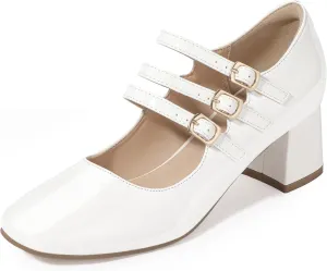 IDIFU IN2 Mary Jane Shoes Women's Pumps Dress Shoes for Women Block Chunky Low Short Square Closed Toe Thick Heels Wedding Work Prom Bride Lady Flight Attendant Comfortable Cute Vintage Pumps Shoes