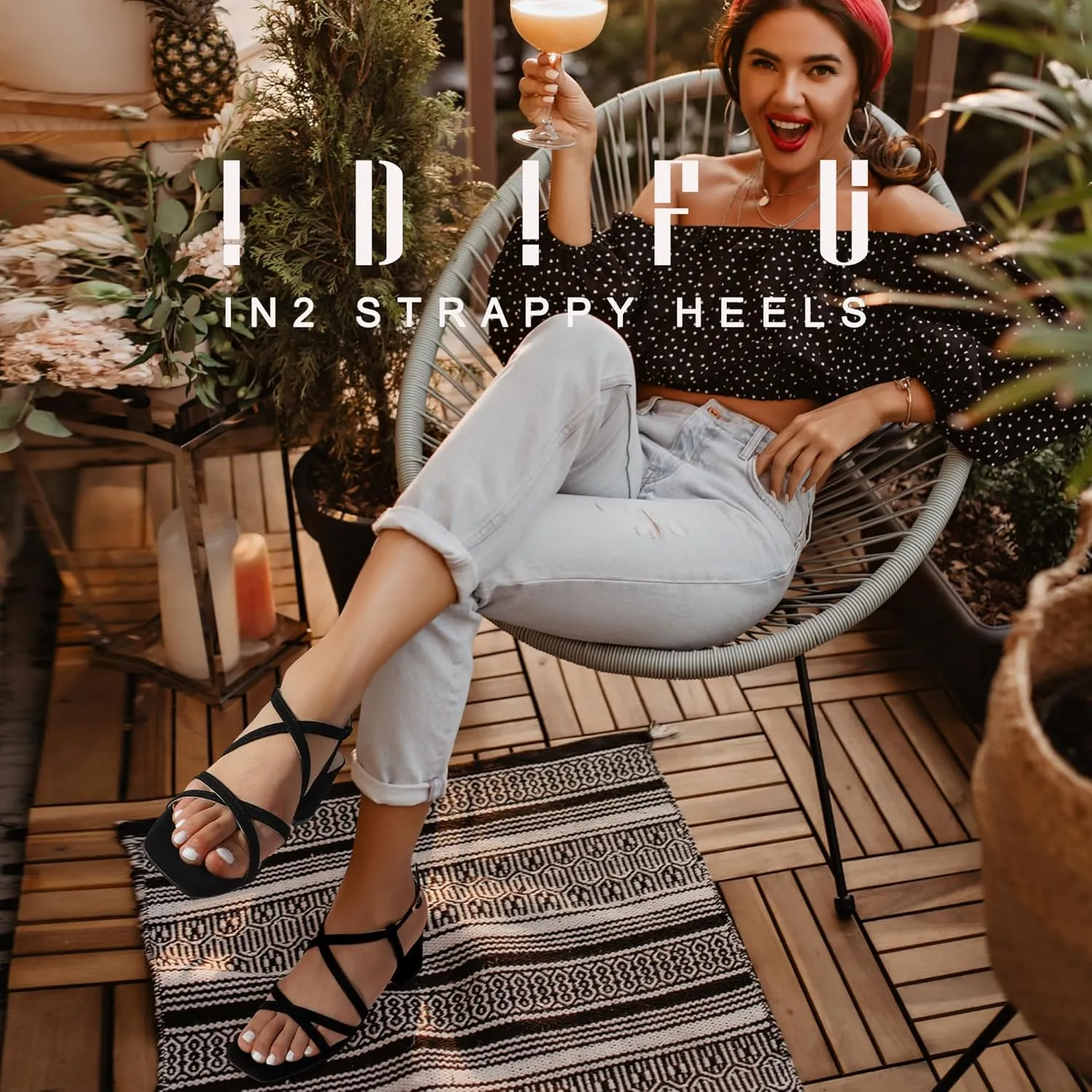 IDIFU IN2 Strappy Heels Chunky Block Square Toe Wedding Prom Bride Bridal Dance Party Dress Shoes for Women Trendy Comfortable Dressy Cute Casual Summer Heeled Sandals Slingback Low Short Heels