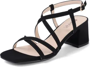 IDIFU IN2 Strappy Heels Chunky Block Square Toe Wedding Prom Bride Bridal Dance Party Dress Shoes for Women Trendy Comfortable Dressy Cute Casual Summer Heeled Sandals Slingback Low Short Heels