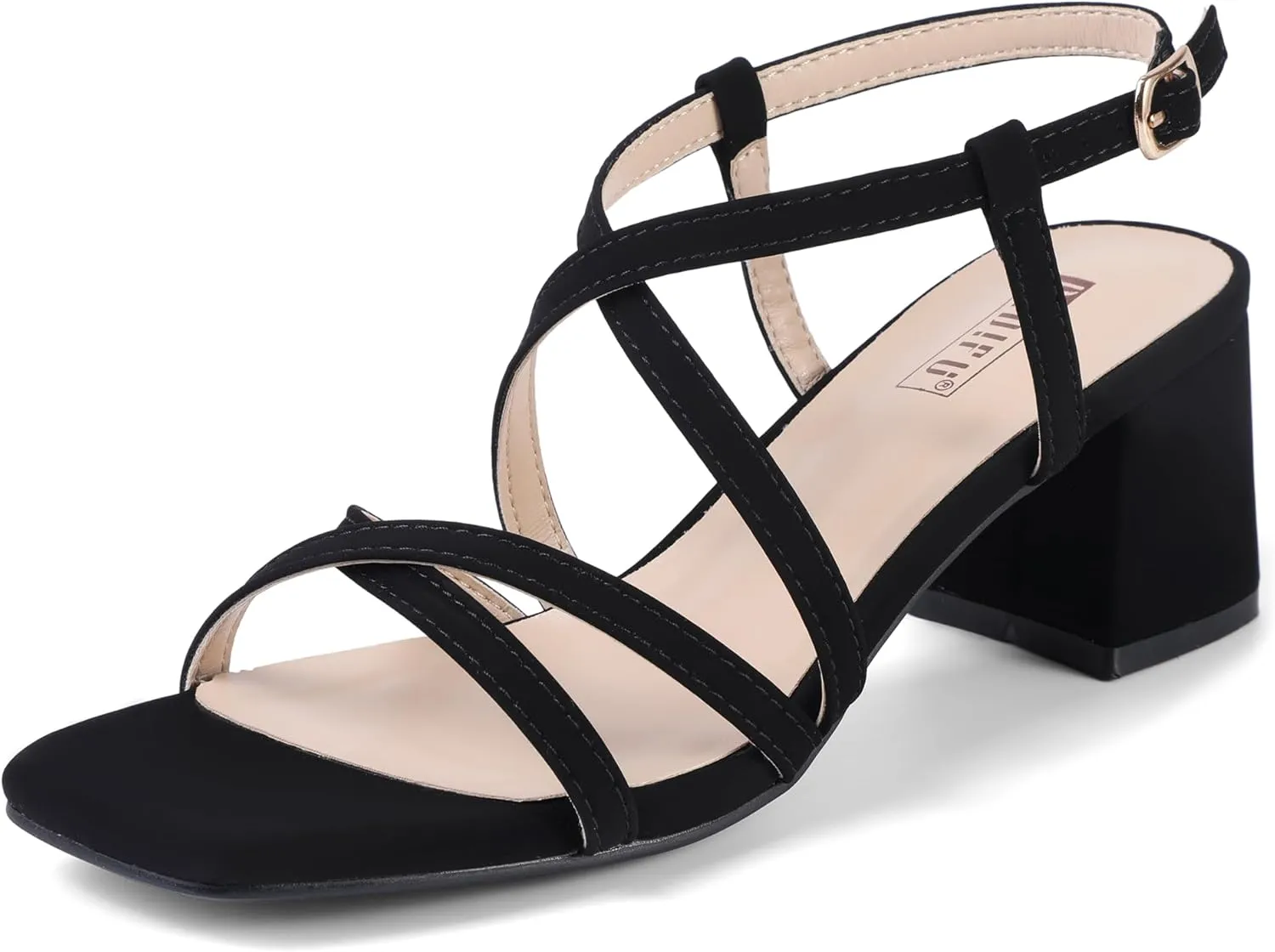 IDIFU IN2 Strappy Heels Chunky Block Square Toe Wedding Prom Bride Bridal Dance Party Dress Shoes for Women Trendy Comfortable Dressy Cute Casual Summer Heeled Sandals Slingback Low Short Heels