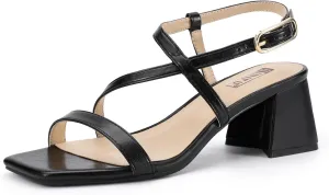 IDIFU IN2 Strappy Heels for Women Square Toe Low Chunky Block Heels with Ankle Strap Women's Slingback Irregular Heel Dress Shoes for Bride Wedding Heeled Sandals Dressy Short Heels