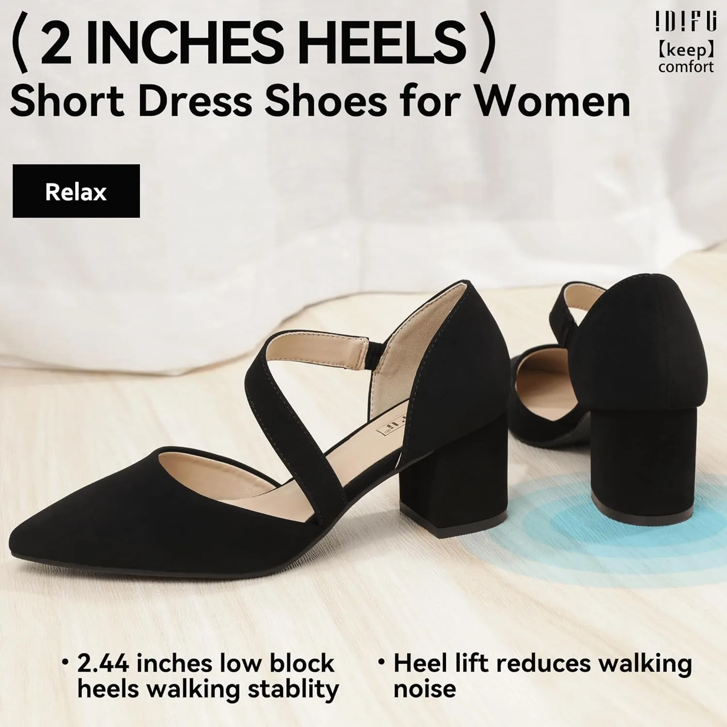 IDIFU IN2 Women's Pumps Closed Toe Strappy Heels Low Block Chunky Heels Dressy Wedding Bride Bridesmaid Prom Graduation Business Dress Shoes for Women Comfortable Formal Pointed Toe Short Small Heels