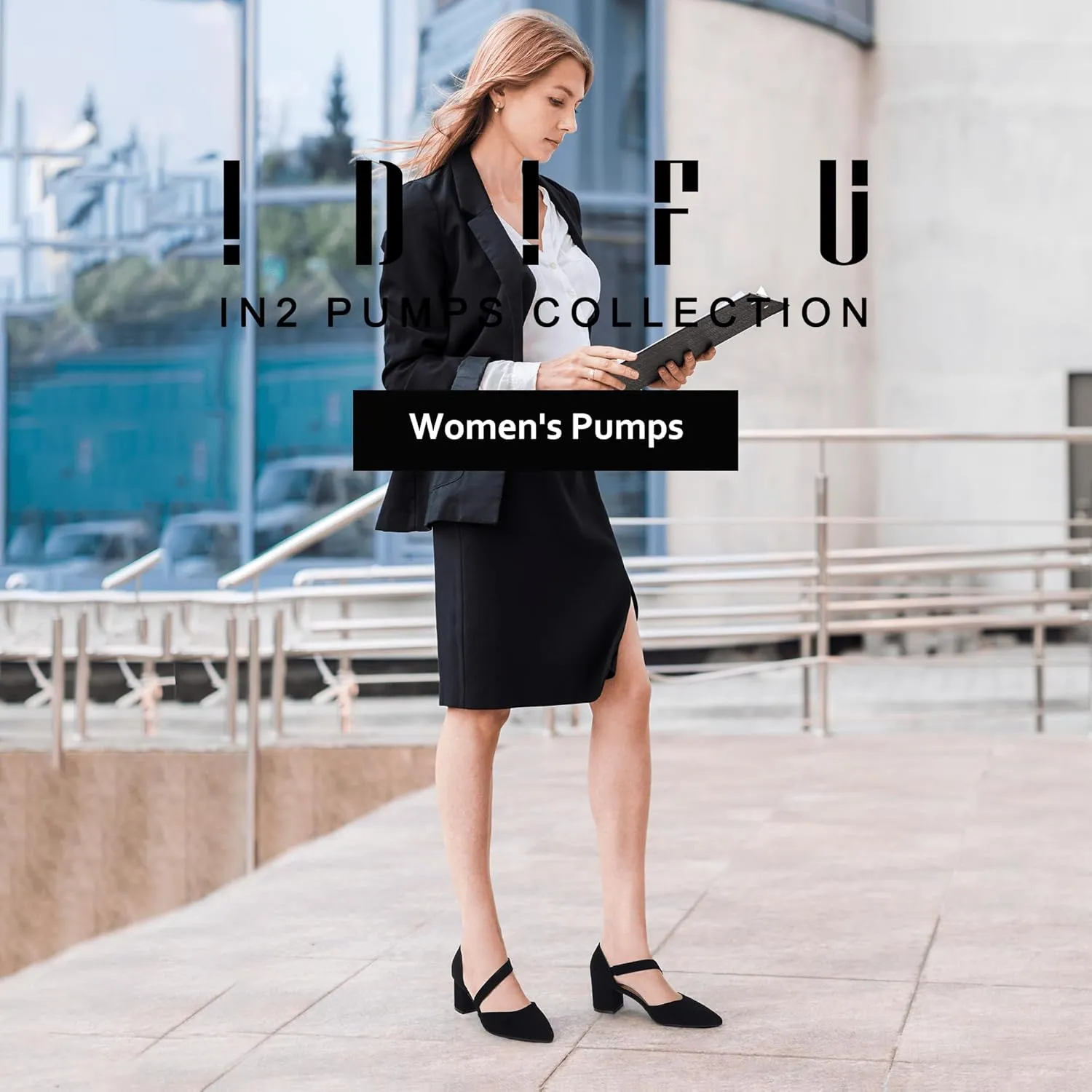 IDIFU IN2 Women's Pumps Closed Toe Strappy Heels Low Block Chunky Heels Dressy Wedding Bride Bridesmaid Prom Graduation Business Dress Shoes for Women Comfortable Formal Pointed Toe Short Small Heels